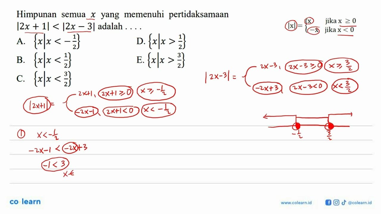 Himpunan semua x yang memenuhi pertidaksamaan |2x + 1| <