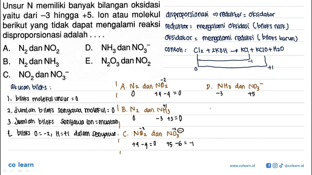 Unsur N memiliki banyak bilangan oksidasi yaitu dari -3