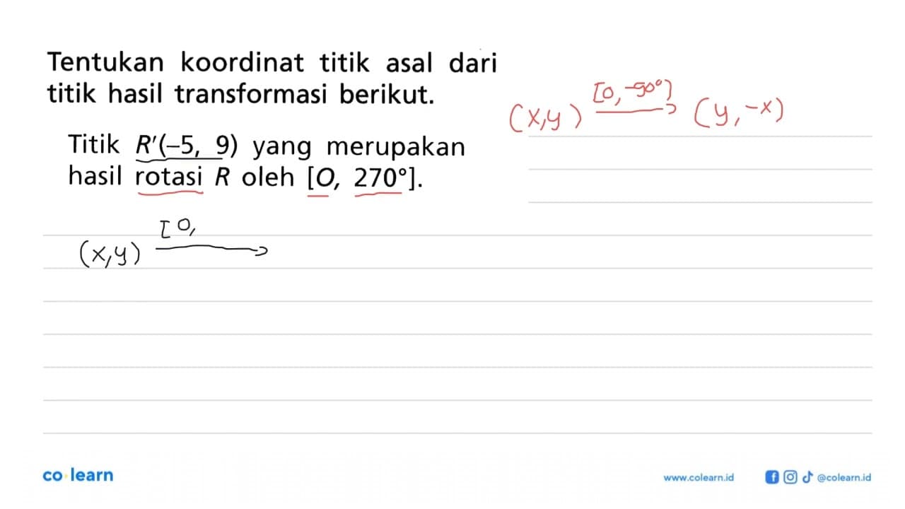 Tentukan koordinat titik asal dari titik hasil transformasi