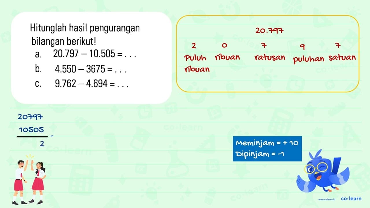 Hitunglah hasil dari pengurangan bilangan berikut ! a.