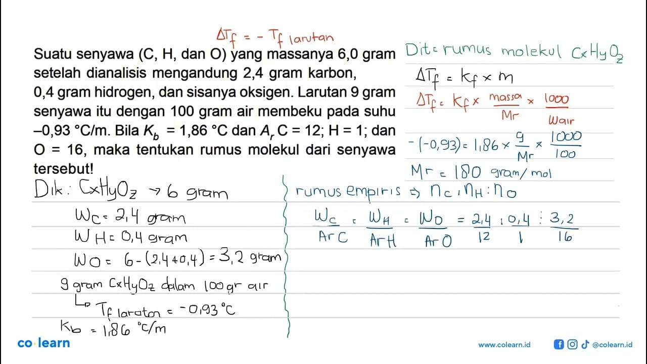 Suatu senyawa ( C, H , dan O) yang massanya 6,0 gram