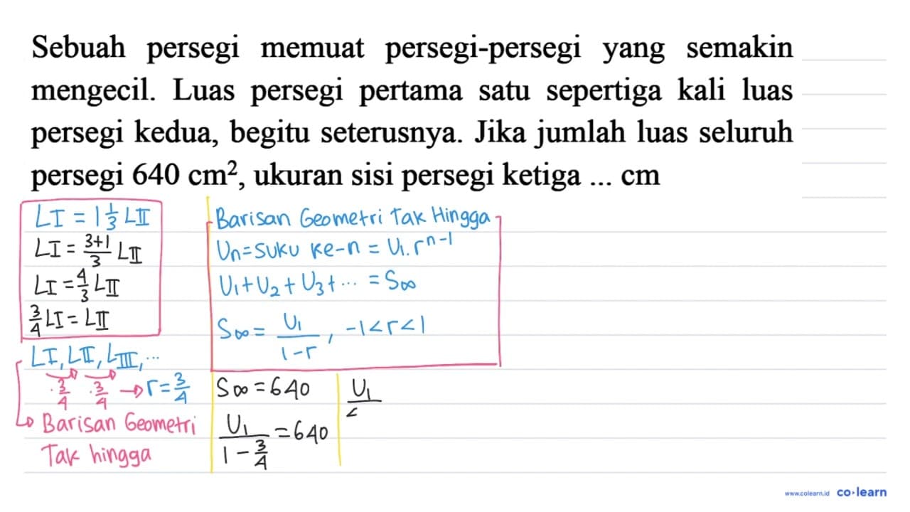 Sebuah persegi memuat persegi-persegi yang semakin