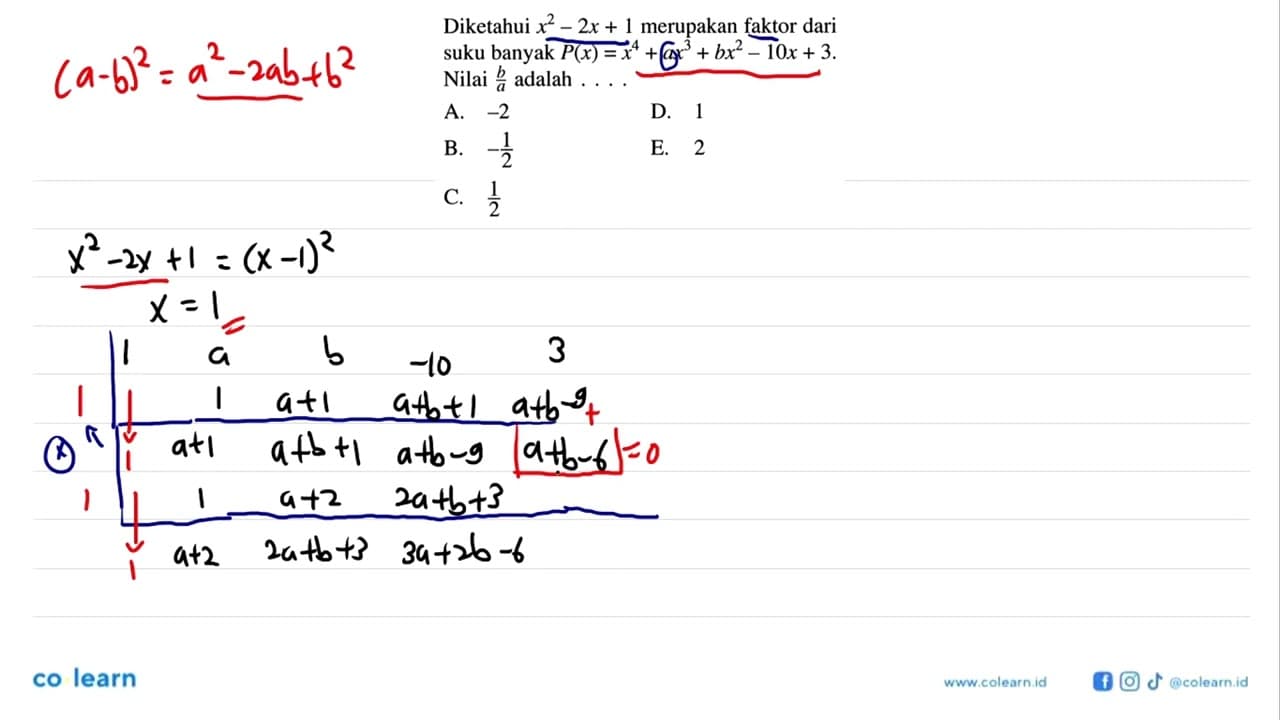 Diketahui x^2-2x+1 merupakan faktor dari suku banyak