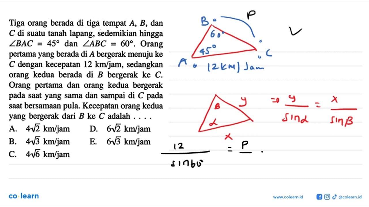 Tiga orang berada di tiga tempat A,B, dan C di suatu tanah