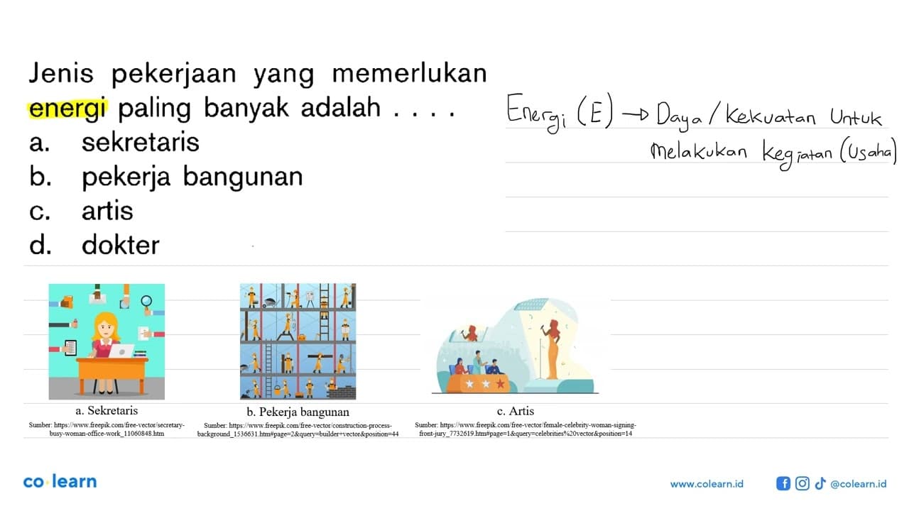 Jenis pekerjaan yang memerlukan energi paling banyak