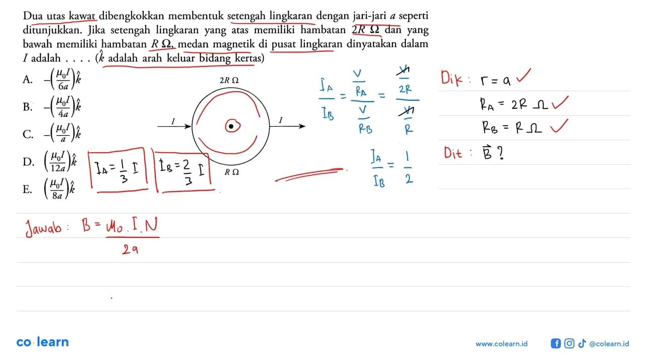 Dua utas kawat dibengkokkan membentuk setengah lingkaran