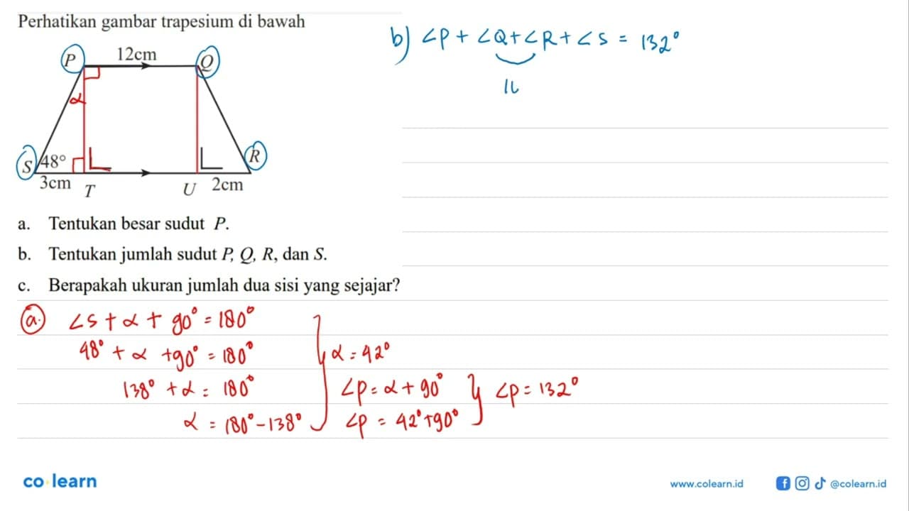 Perhatikan gambar trapesium di bawahP 12 cm Q S 48 R 3 cm T