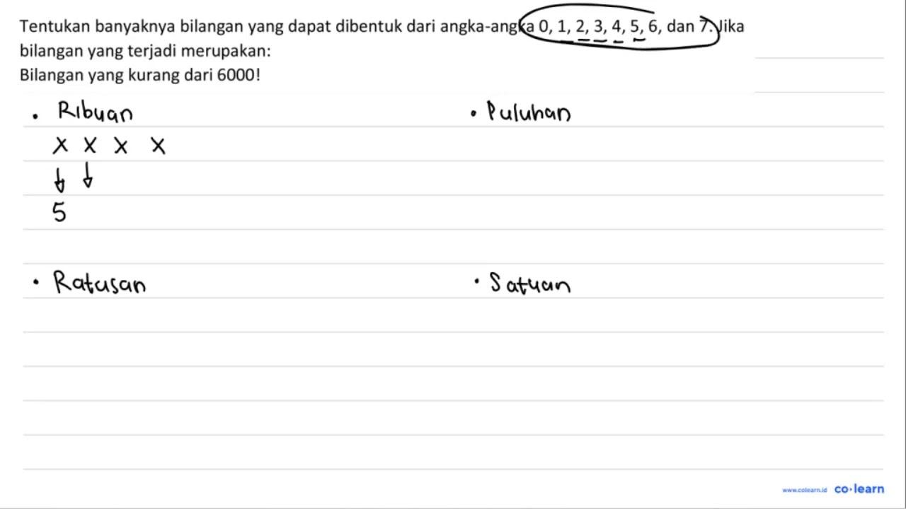 Tentukan banyaknya bilangan yang dapat dibentuk dari