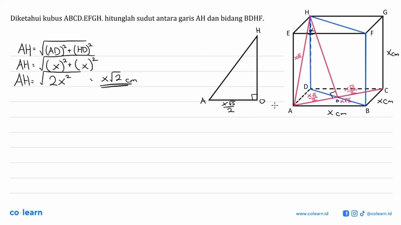 Diketahui kubus ABCD EFGH. hitunglah sudut antara garis AH