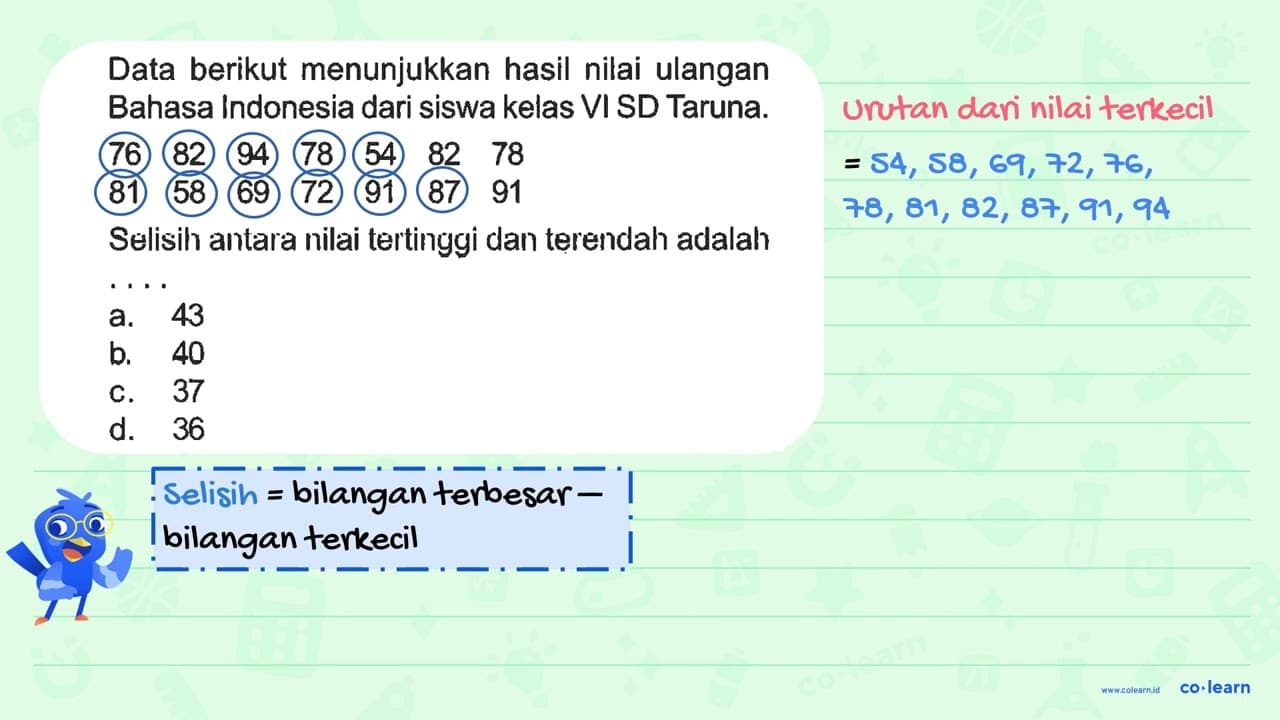 Data berikut menunjukkan hasil nilai ulangan Bahasa