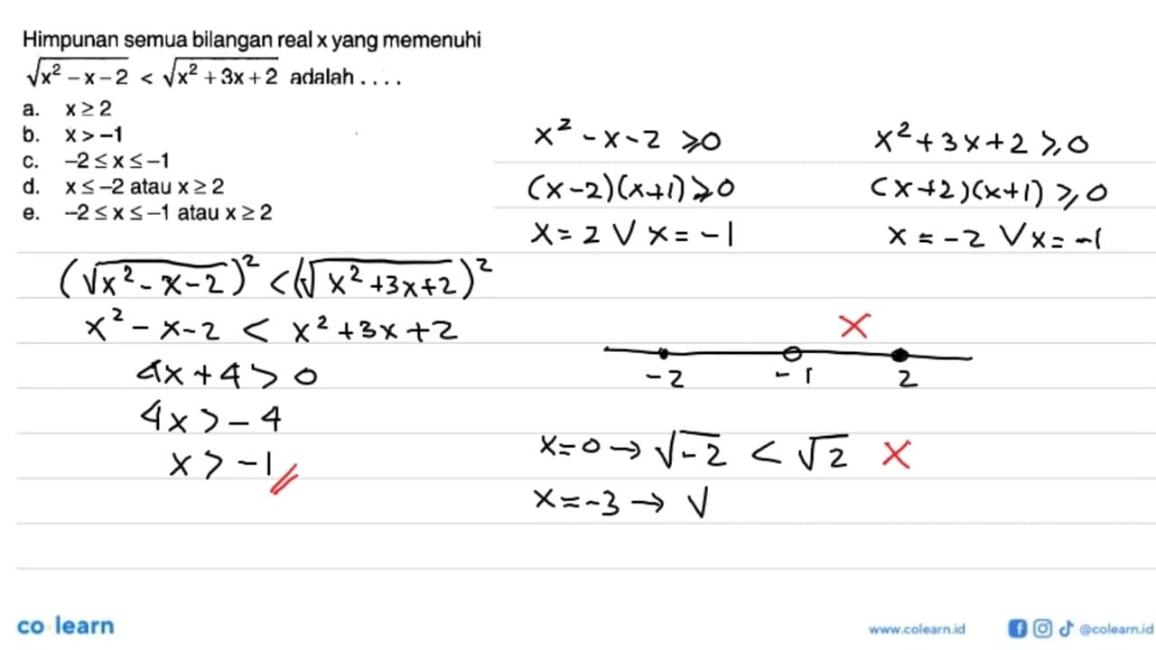 Himpunan semua bilangan real x yang memenuhi