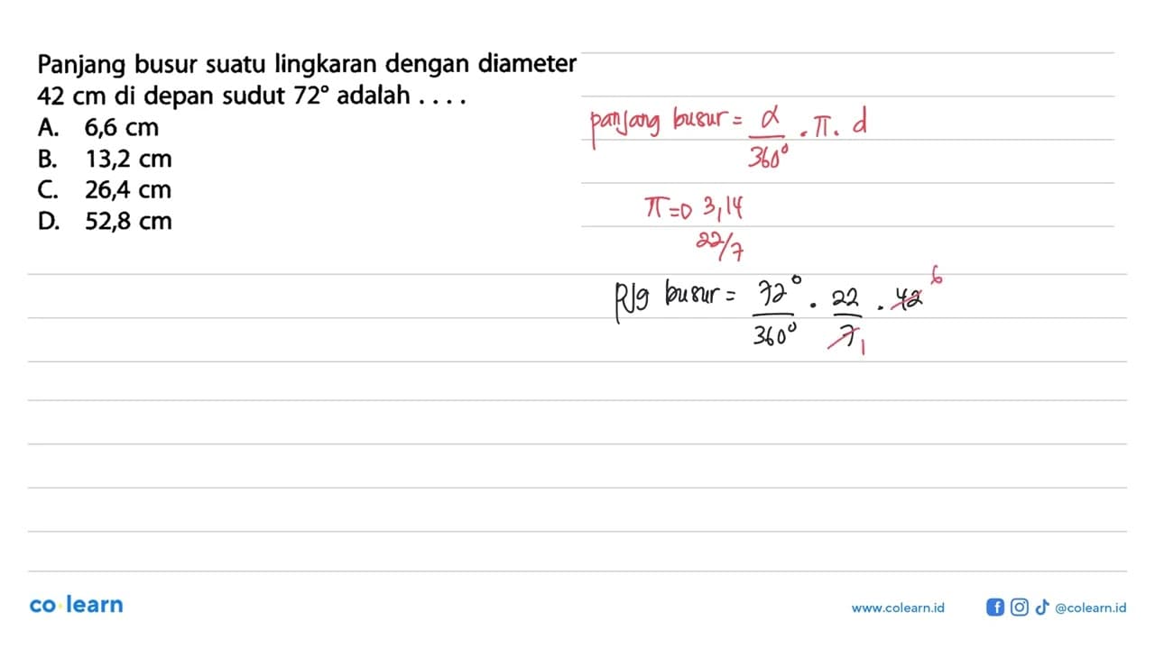 Panjang busur suatu lingkaran dengan diameter 42 cm di