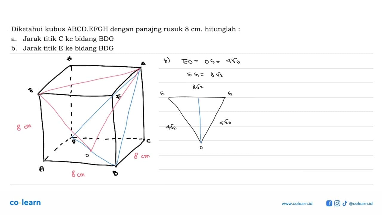 Diketahui kubus ABCD.EFGH dengan panajng rusuk 8 cm.