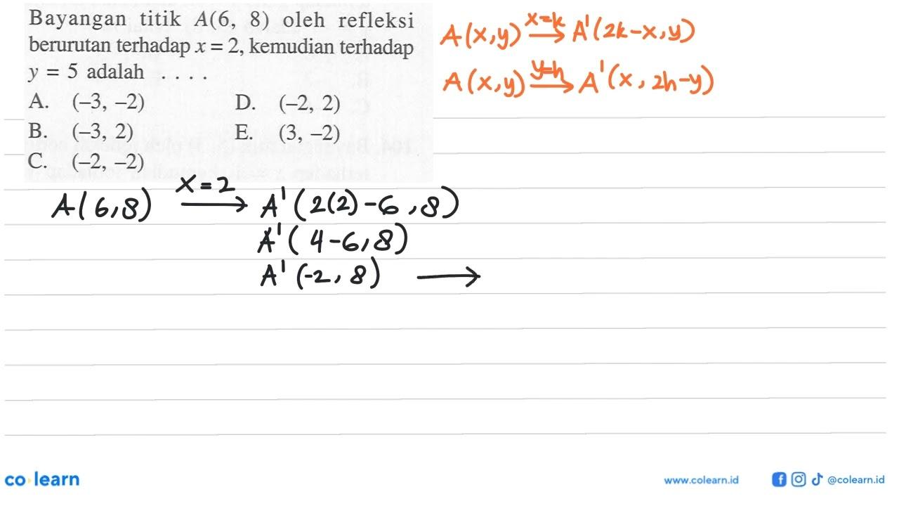 Bayangan titik A(6, 8) oleh refleksi berurutan terhadap x =