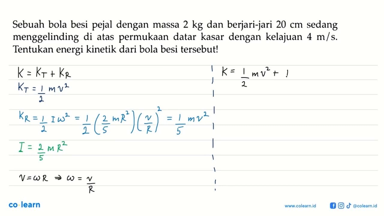 Sebuah bola besi pejal dengan massa 2 kg dan berjari-jari