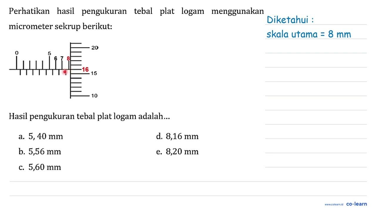 Perhatikan hasil pengukuran tebal plat logam menggunakan