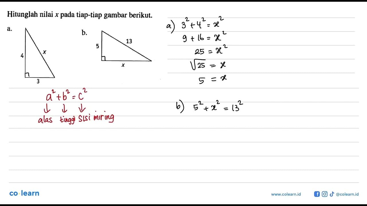 Hitunglah nilai x pada tiap-tiap gambar berikut. a. 4 x 3