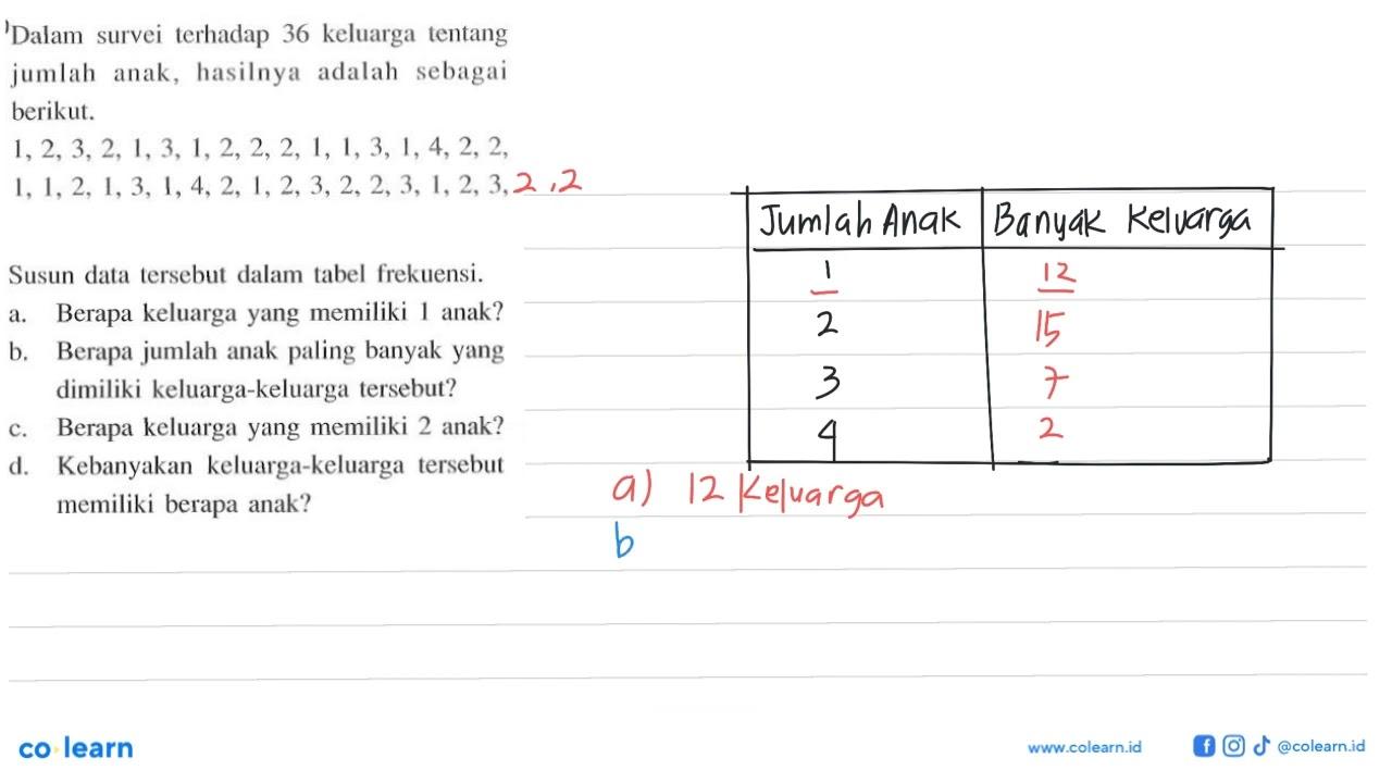 Dalam survei terhadap 36 keluarga tentang jumlah anak,