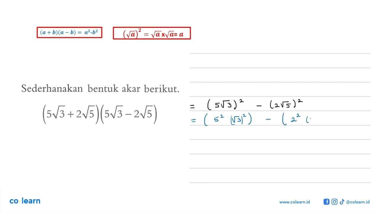 Sederhanakan bentuk akar berikut. (5akar(3) +