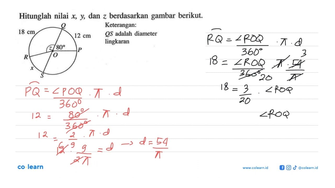 Hitunglah nilai x, y,dan z berdasarkan gambar berikut. 18