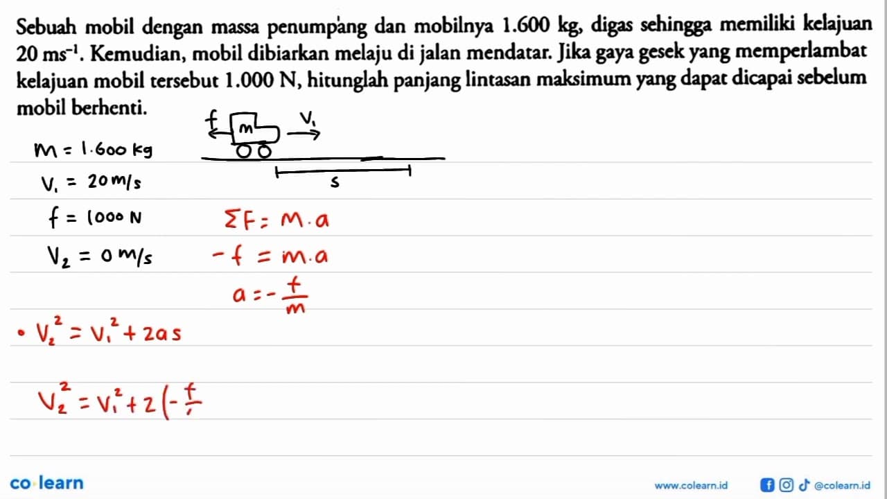 Sebuah mobil dengan massa penumpang dan mobilnya 1.600 kg ,