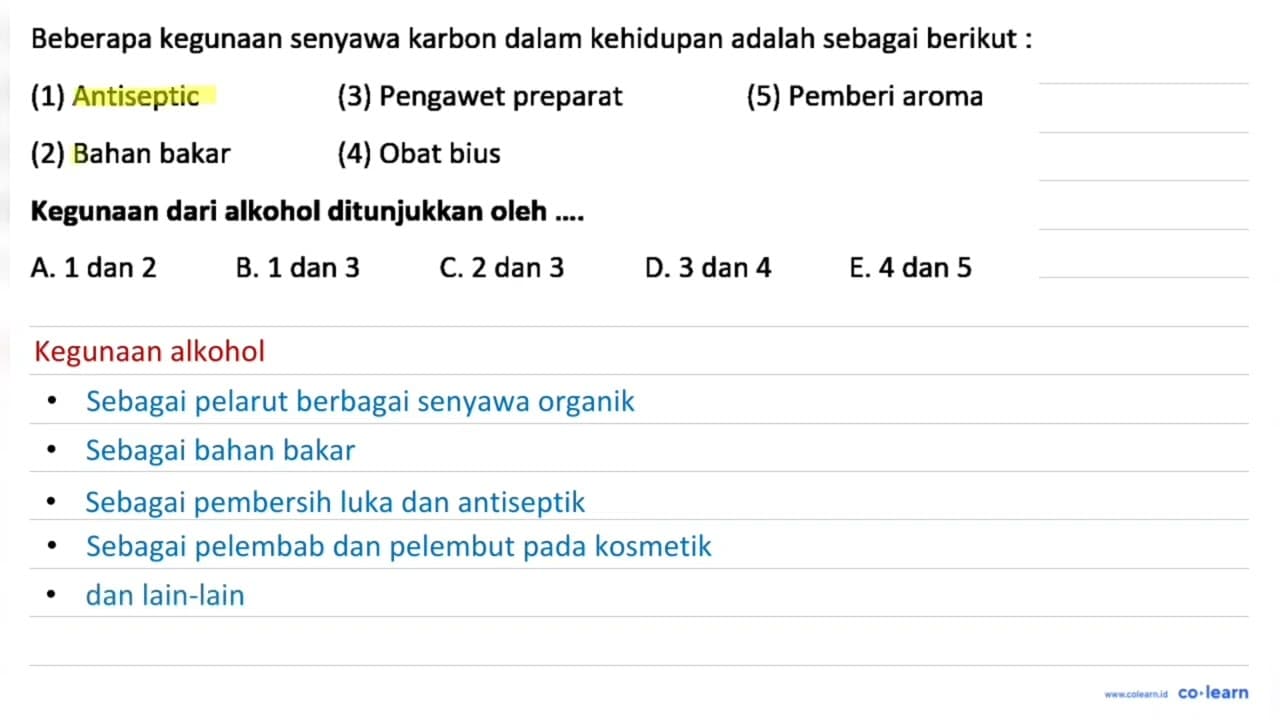 Beberapa kegunaan senyawa karbon dalam kehidupan adalah