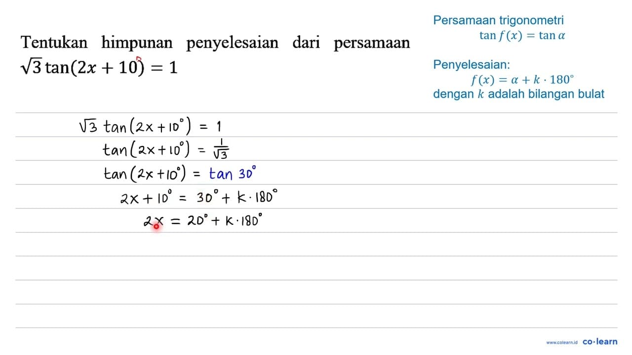 Tentukan himpunan penyelesaian dari persamaan akar(3) tan