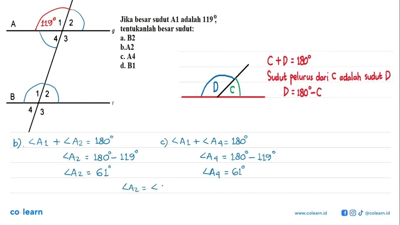 A 1 2 3 4 B 1 2 3 4 Jika besar sudut A1 adalah 119,