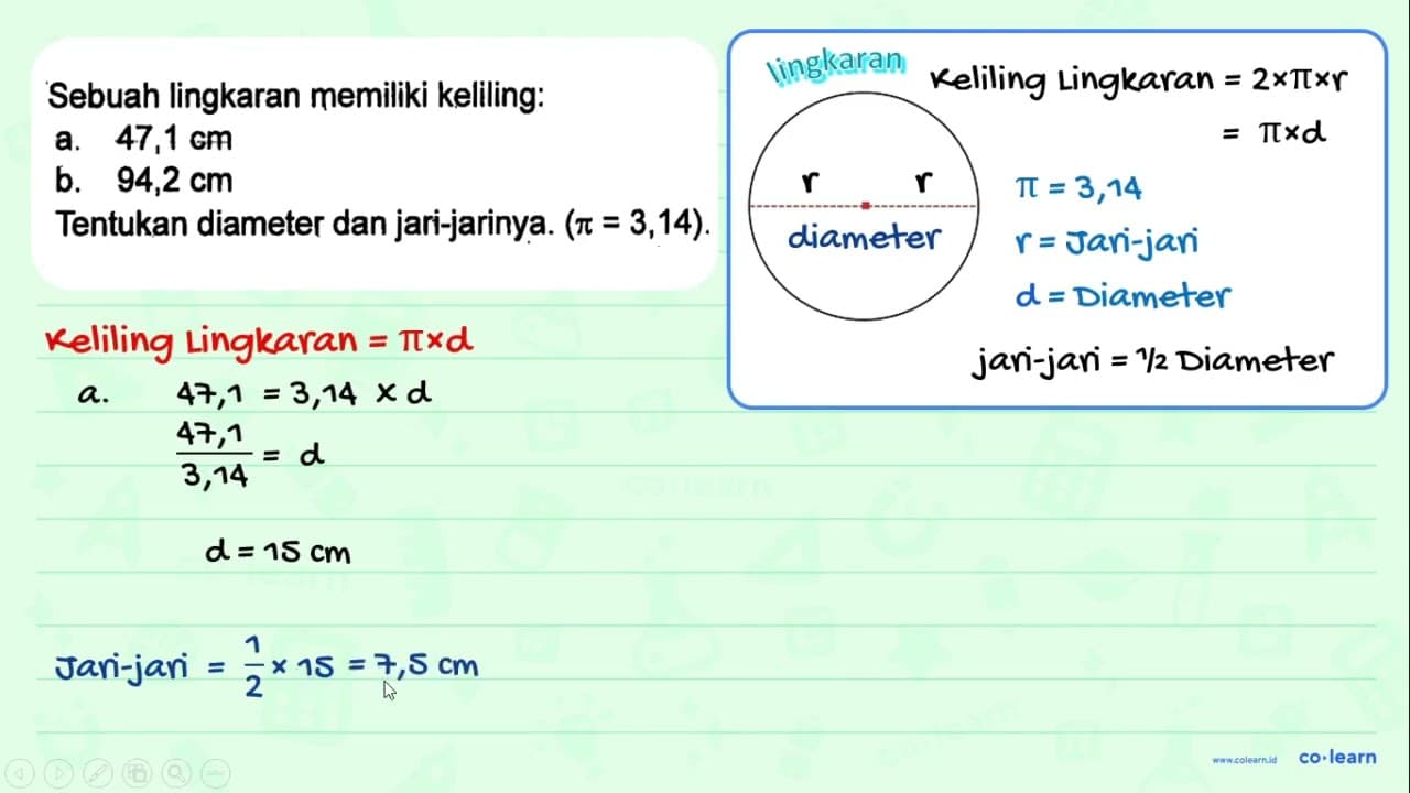 Sebuah lingkaran memiliki keliling. a. 47,1 cm b. 94,2 cm