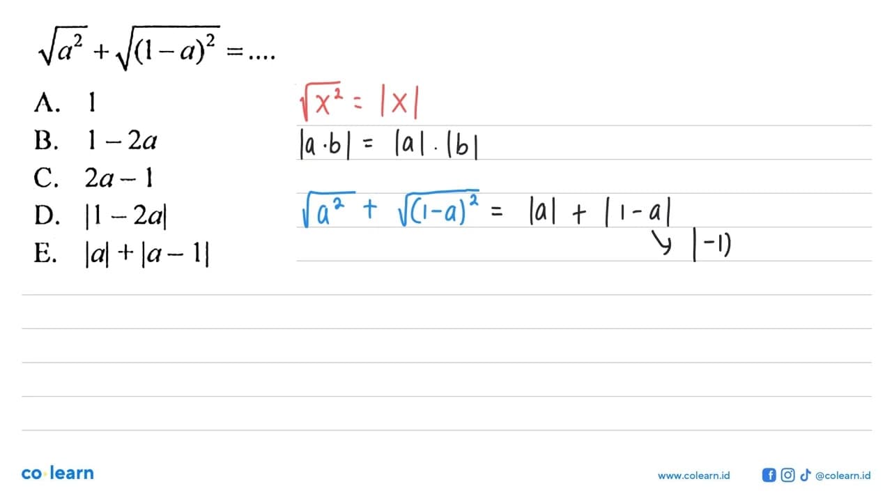 akar(a^2) + akar((1 - a)^2) = ....