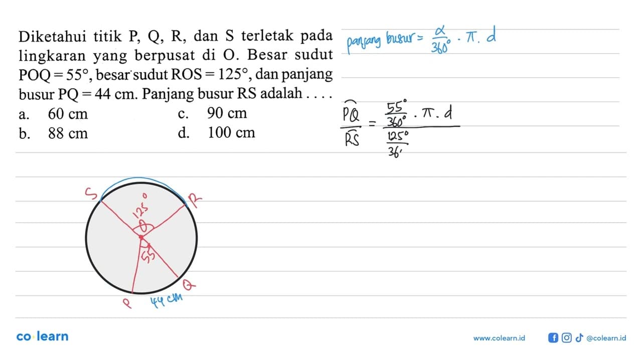 Diketahui titik P, Q, R, dan S terletak pada lingkaran yang