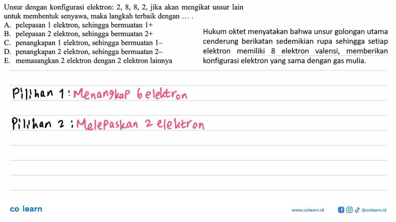 Unsur dengan konfigurasi elektron: 2, 8, *, 2, jika akan