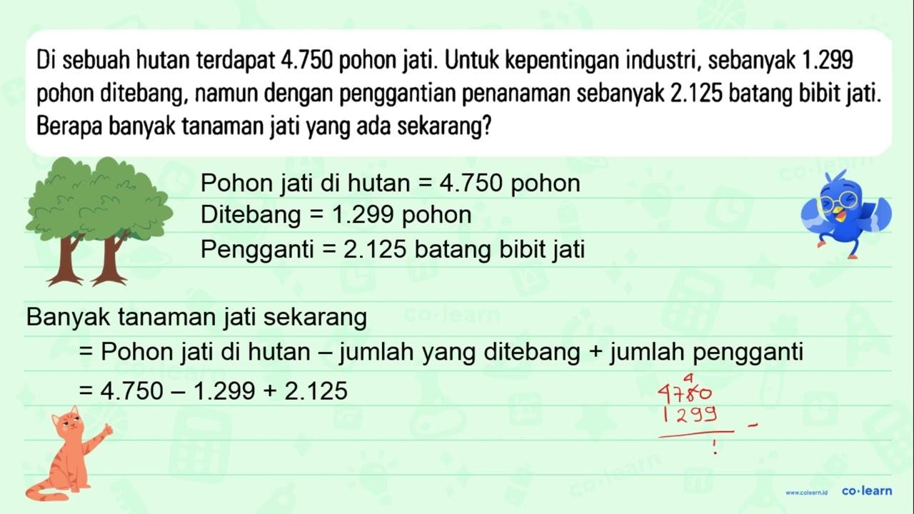 Di sebuah hutan terdapat 4.750 pohon jati. Untuk