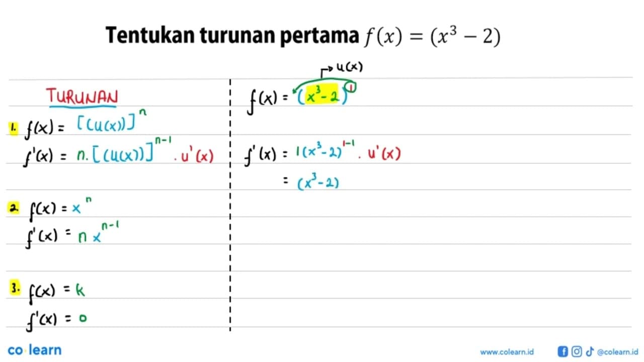 Tentukan turunan pertama f(x)=(x^3-2)