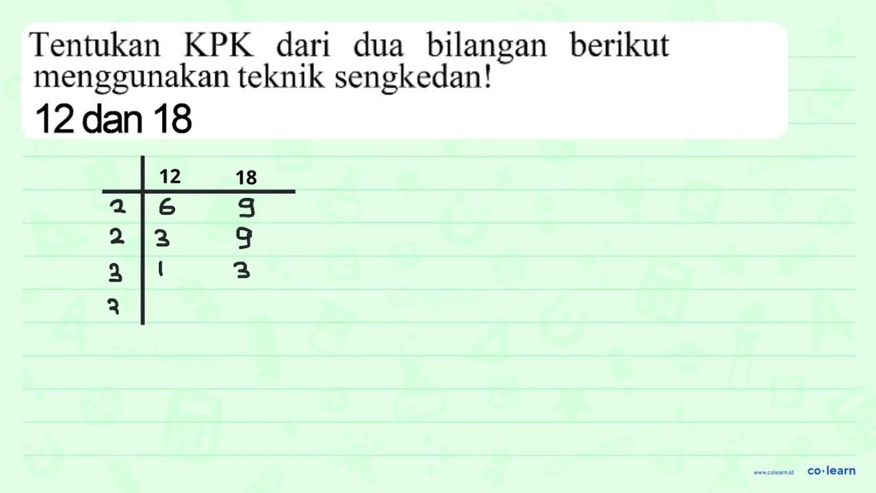 Tentukan KPK dari dua bilangan berikut menggunakan 12 dan