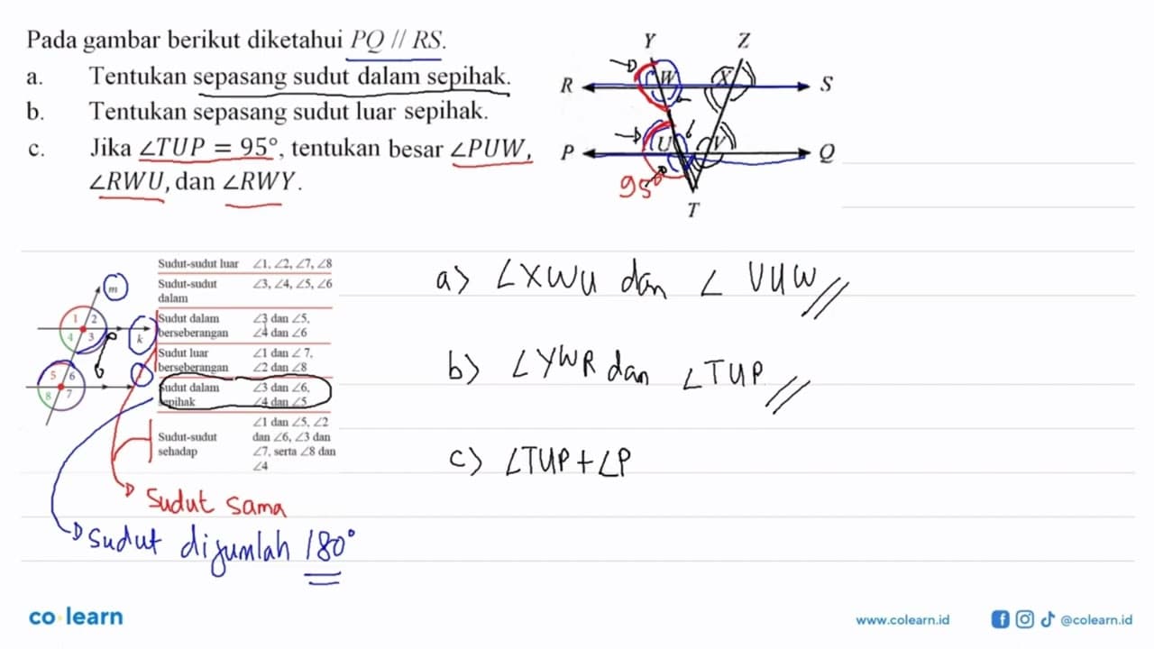 Pada gambar berikut diketahui PQ//RS. a. Tentukan sepasang