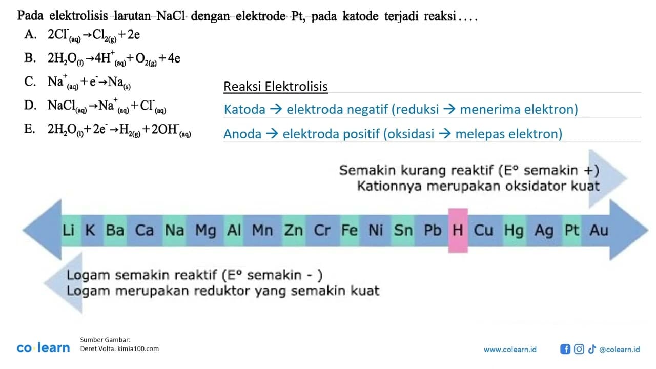 Pada elektrolisis larutan NaCl - dengan-elektrode Pt, pada