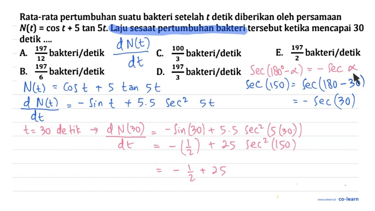 Rata-rata pertumbuhan suatu bakteri setelah t detik