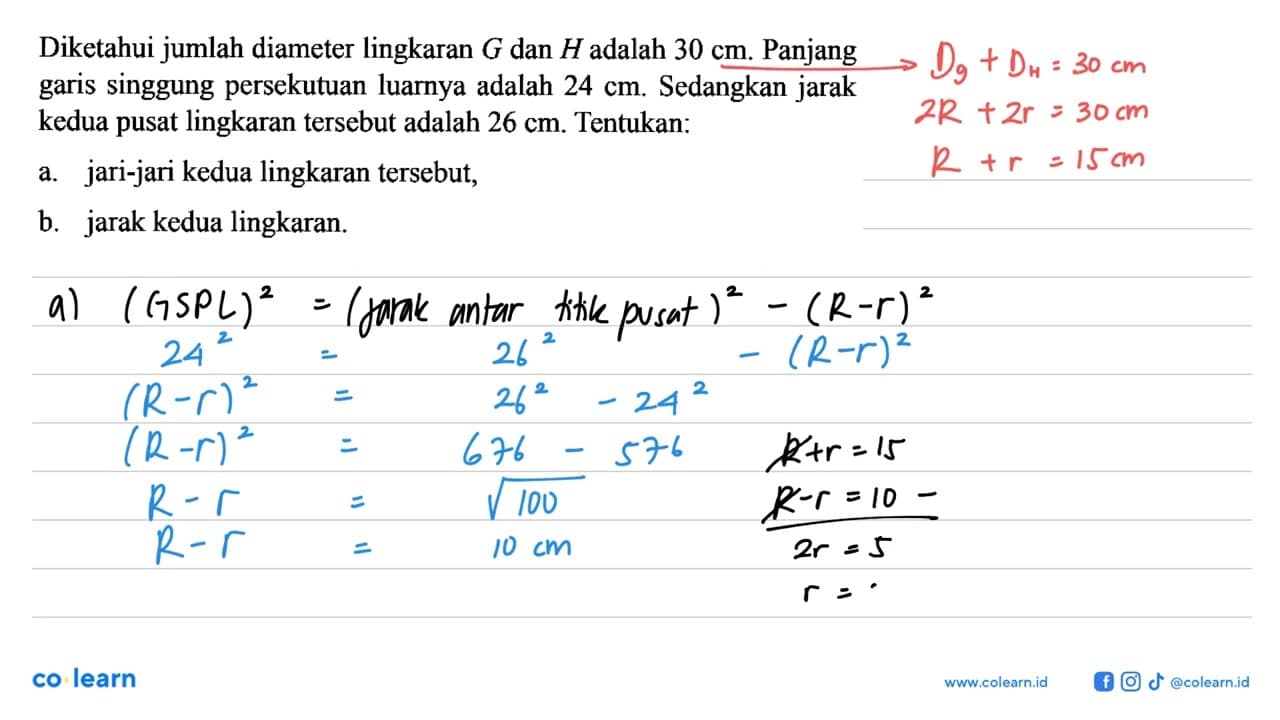 Diketahui jumlah diameter lingkaran G dan H adalah 30 cm.