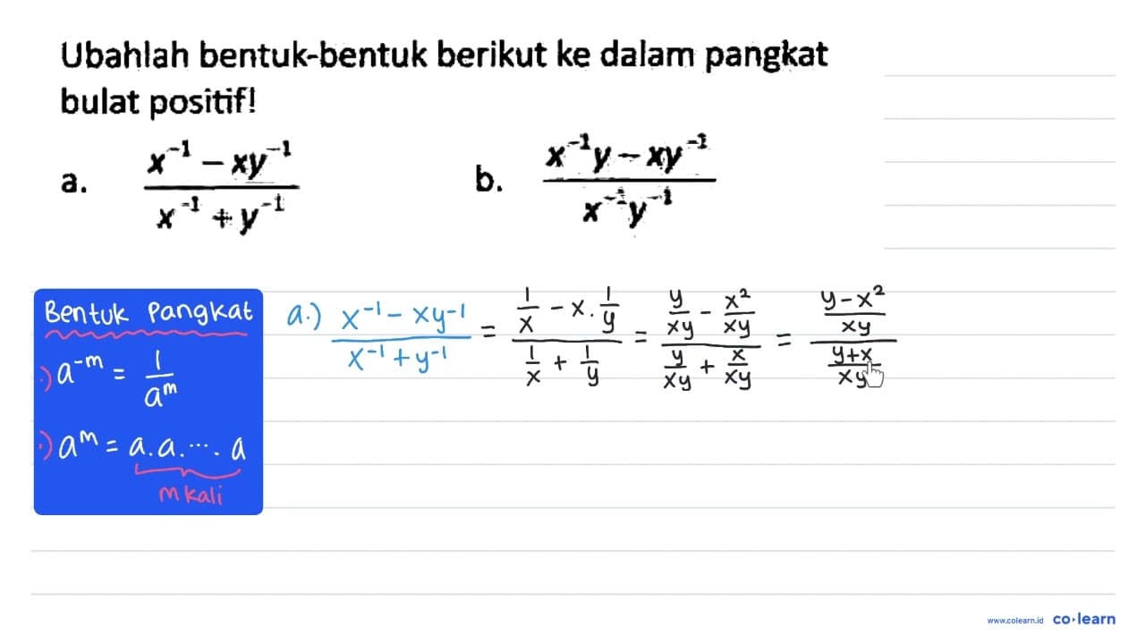 Ubahlah bentuk-bentuk berikut ke dalam pangkat bulat