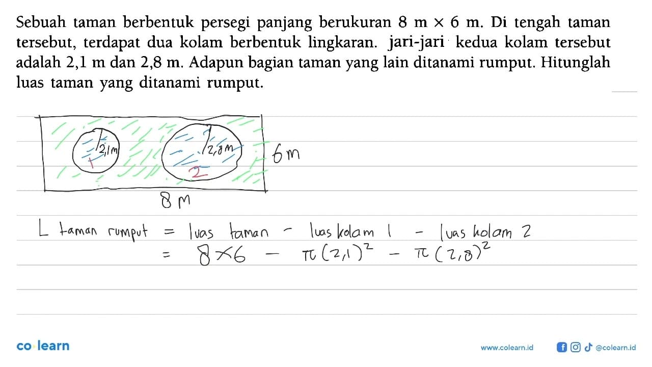 Sebuah taman berbentuk persegi panjang berukuran 8 m x 6 m.