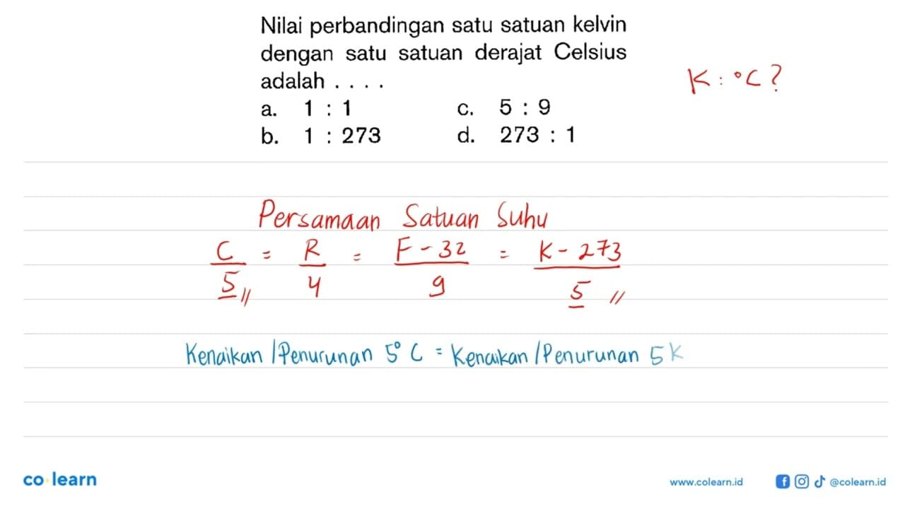 Nilai perbandingan satu satuan kelvin dengan satu satuan