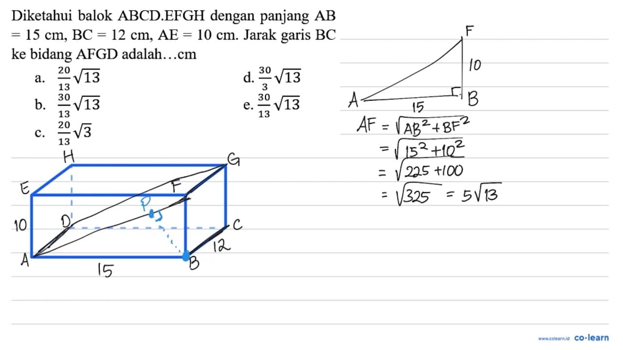 Diketahui balok A B C D . E F G H dengan panjang A B =15