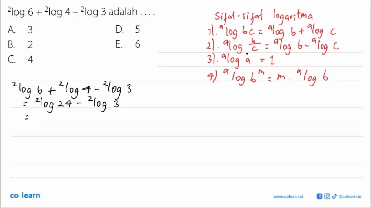 2log6+2log4-2log3 adalah ....