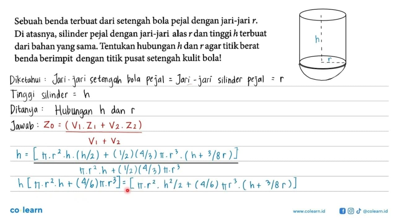 Sebuah benda terbuat dari setengah bola pejal dengan