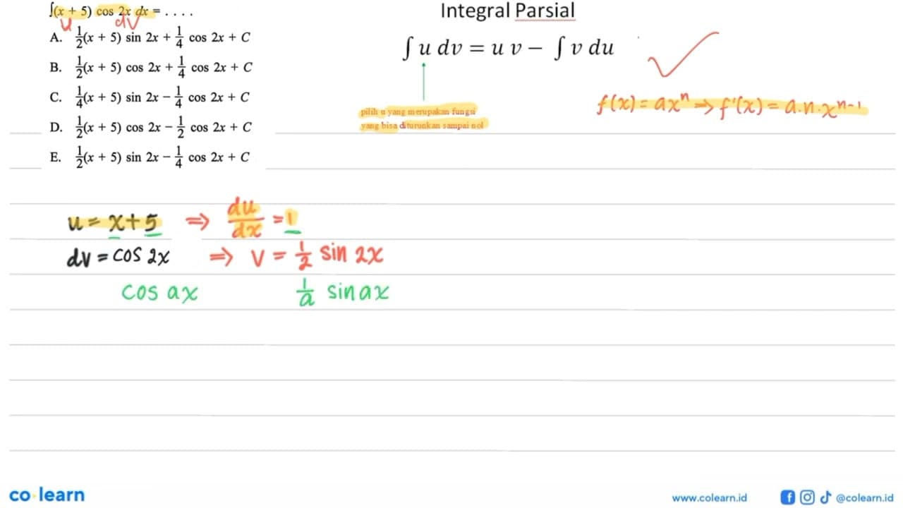 integral (x+5) cos 2x dx=...