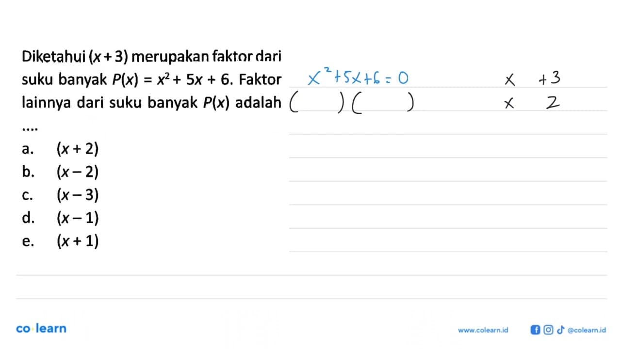 Diketahui (x+3) merupakan faktor dari suku banyak