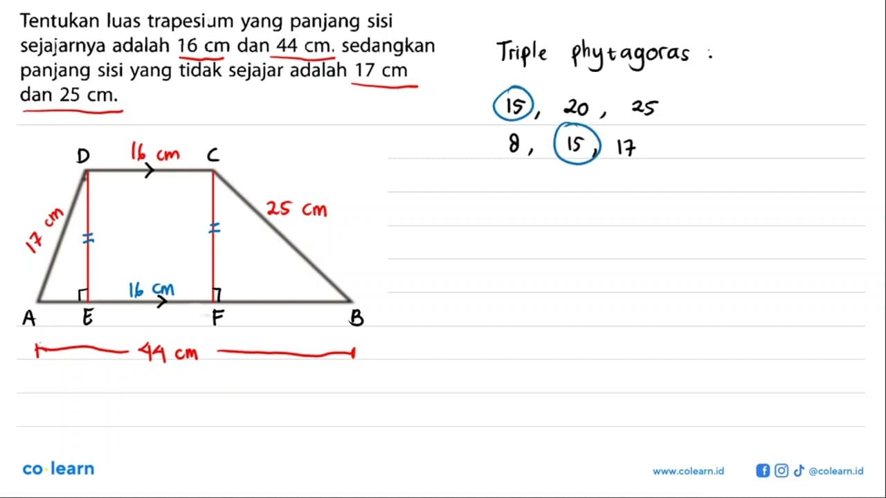 Tentukan luas trapesium yang panjang sisi sejajarnya adalah