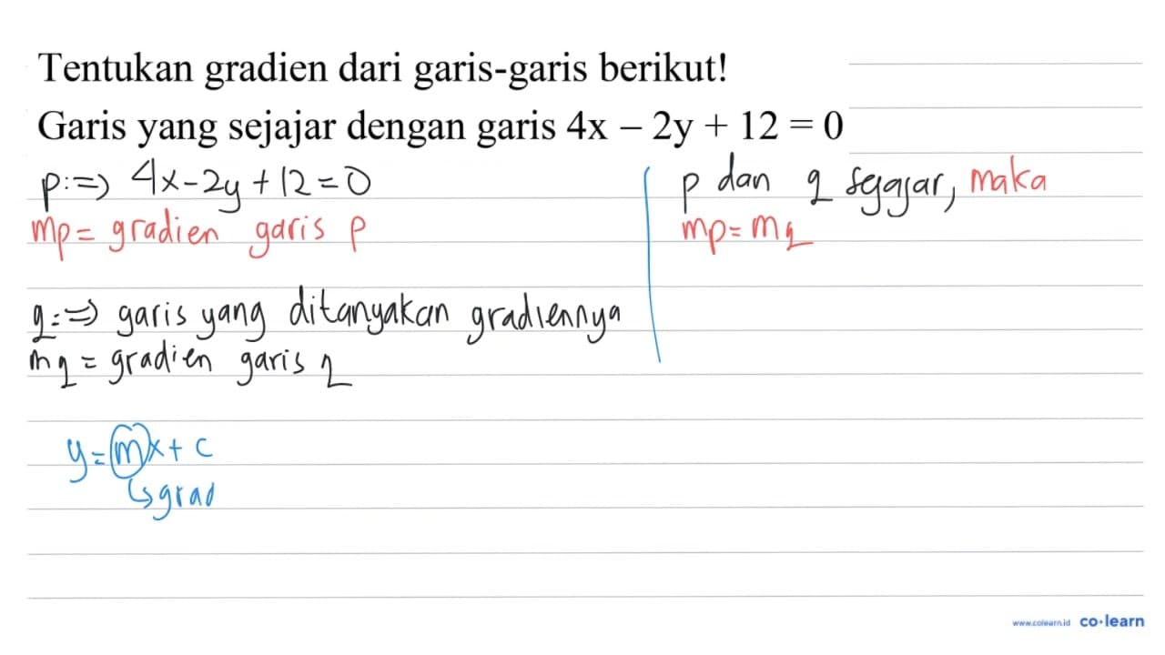 Tentukan gradien dari garis-garis berikut! Garis yang