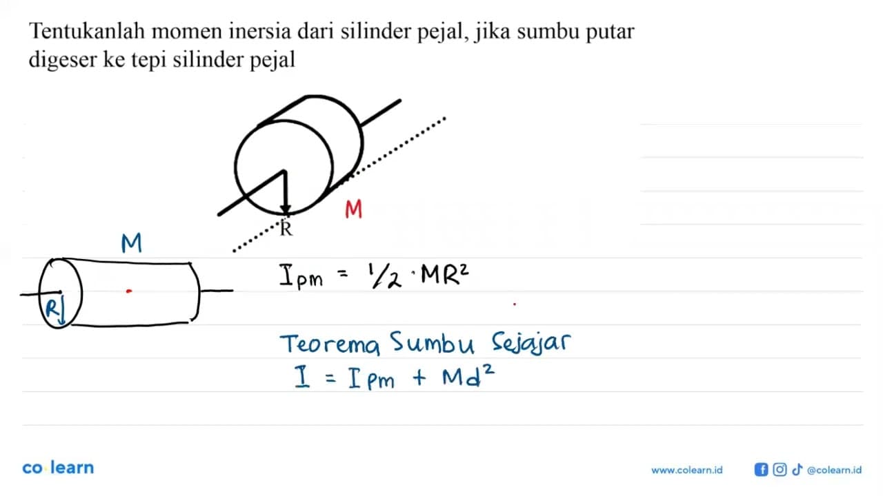 Tentukanlah momen inersia dari silinder pejal, jika sumbu